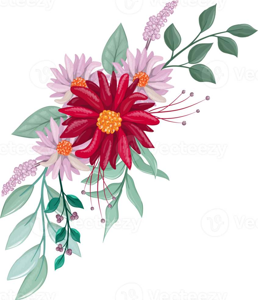 Red Flower Arrangement with watercolor style png