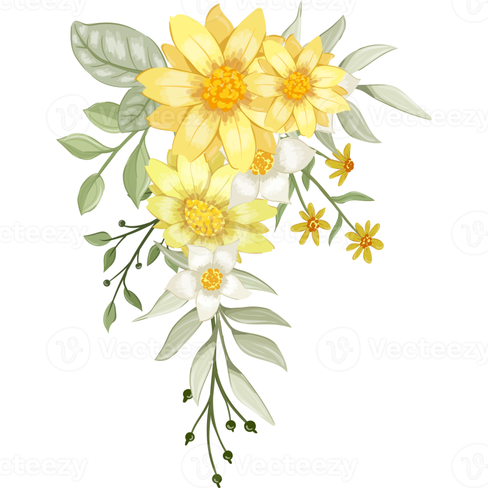 Yellow Flower Arrangement with watercolor style png