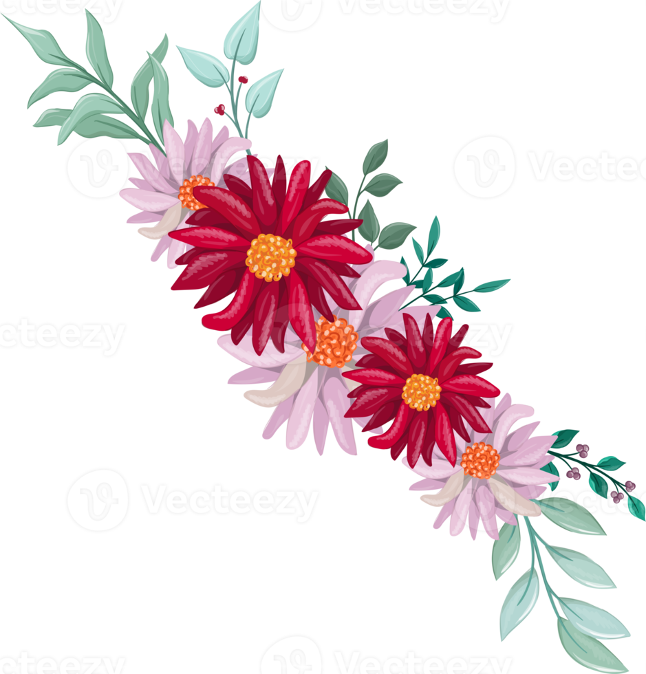 Red Flower Arrangement with watercolor style png