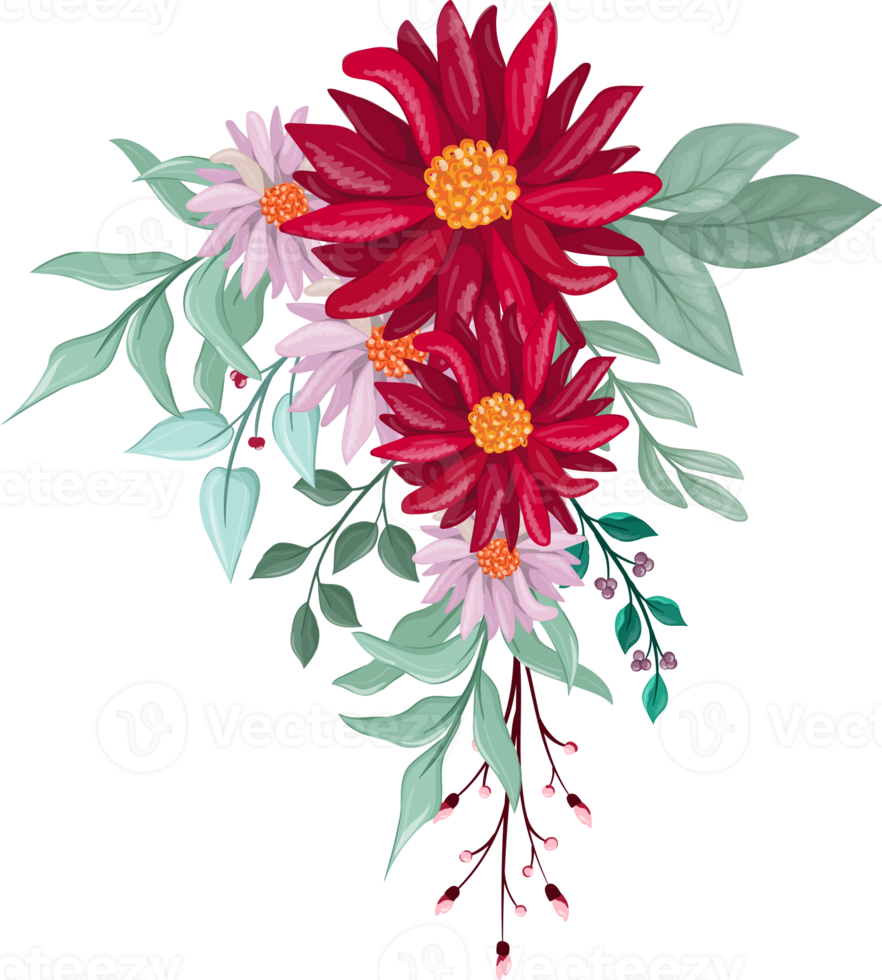 Red Flower Arrangement with watercolor style png