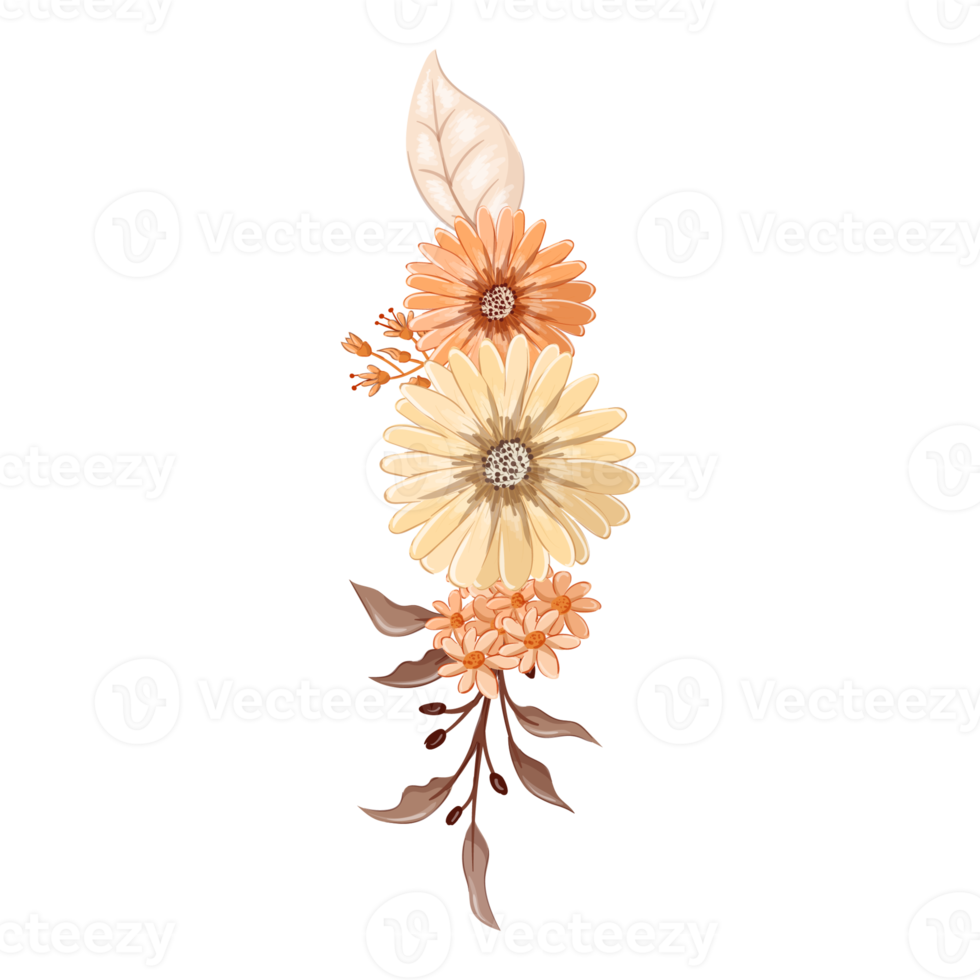 orange blomma arrangemang med vattenfärg stil png