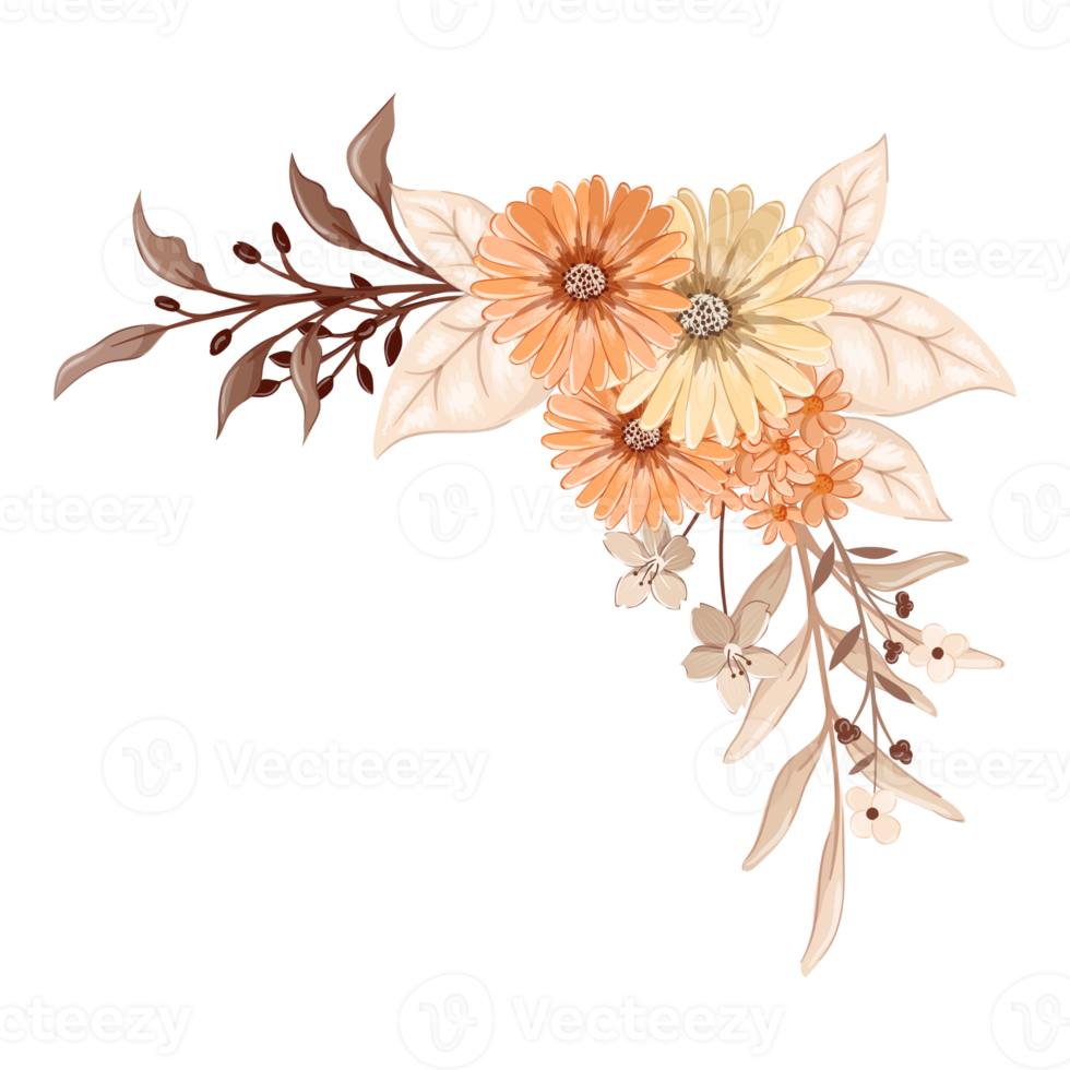 orange blomma arrangemang med vattenfärg stil png