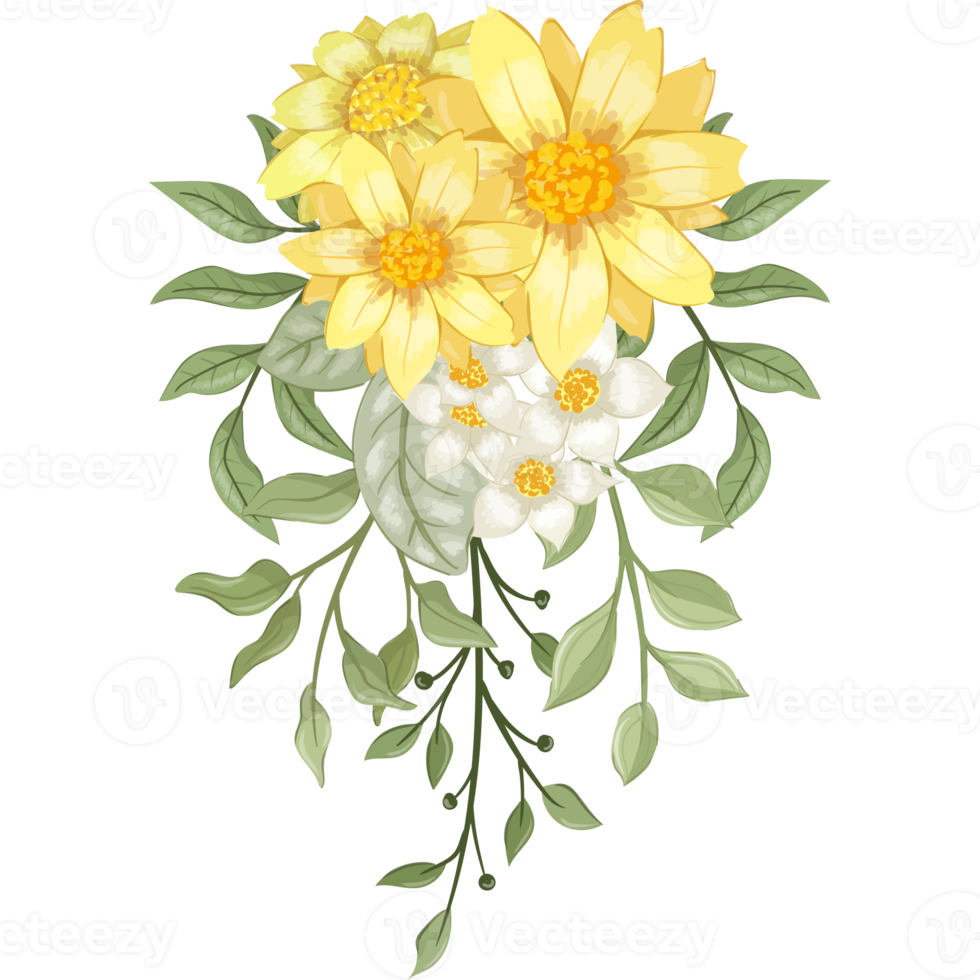 Yellow Flower Arrangement with watercolor style png