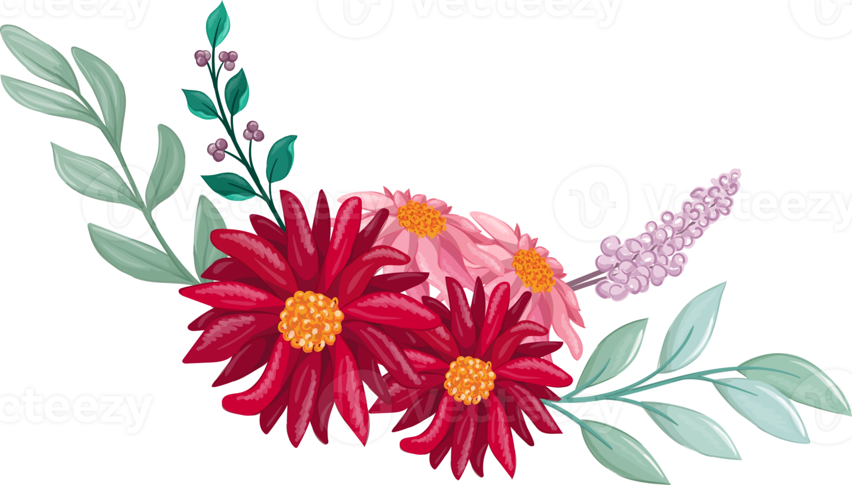 Red Flower Arrangement with watercolor style png