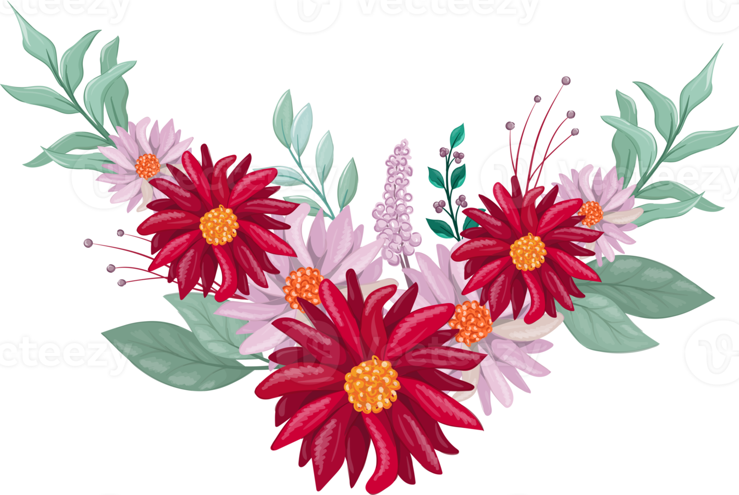 Red Flower Arrangement with watercolor style png