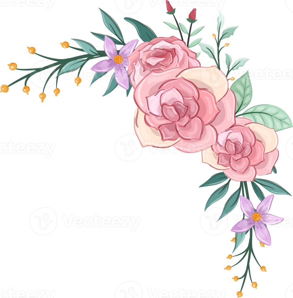 Pink flower arrangement with watercolor style png