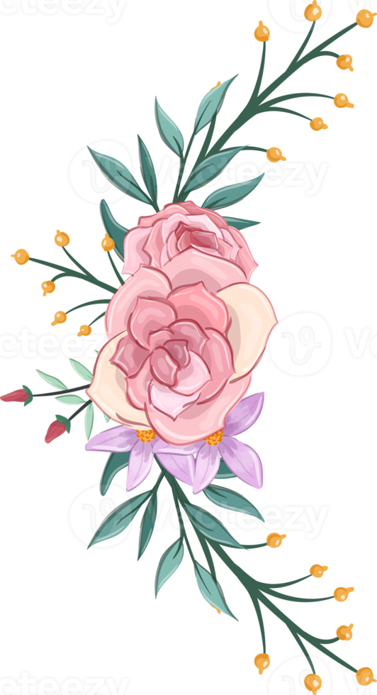 Pink flower arrangement with watercolor style png