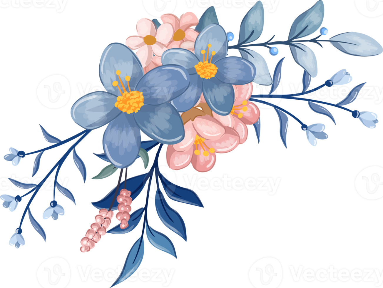 Blue Flower Arrangement with watercolor style png