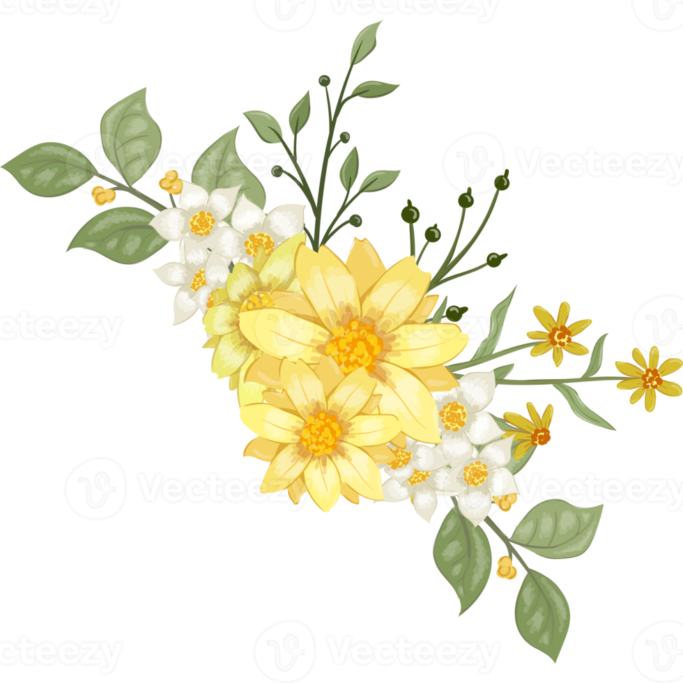 Yellow Flower Arrangement with watercolor style png