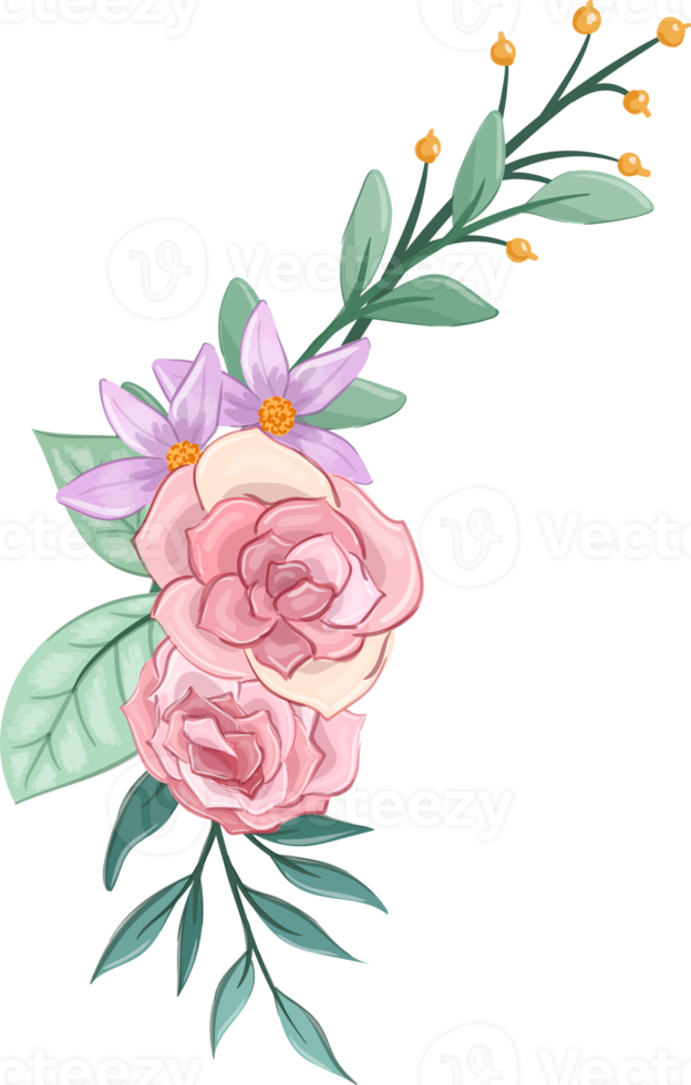 Pink flower arrangement with watercolor style png