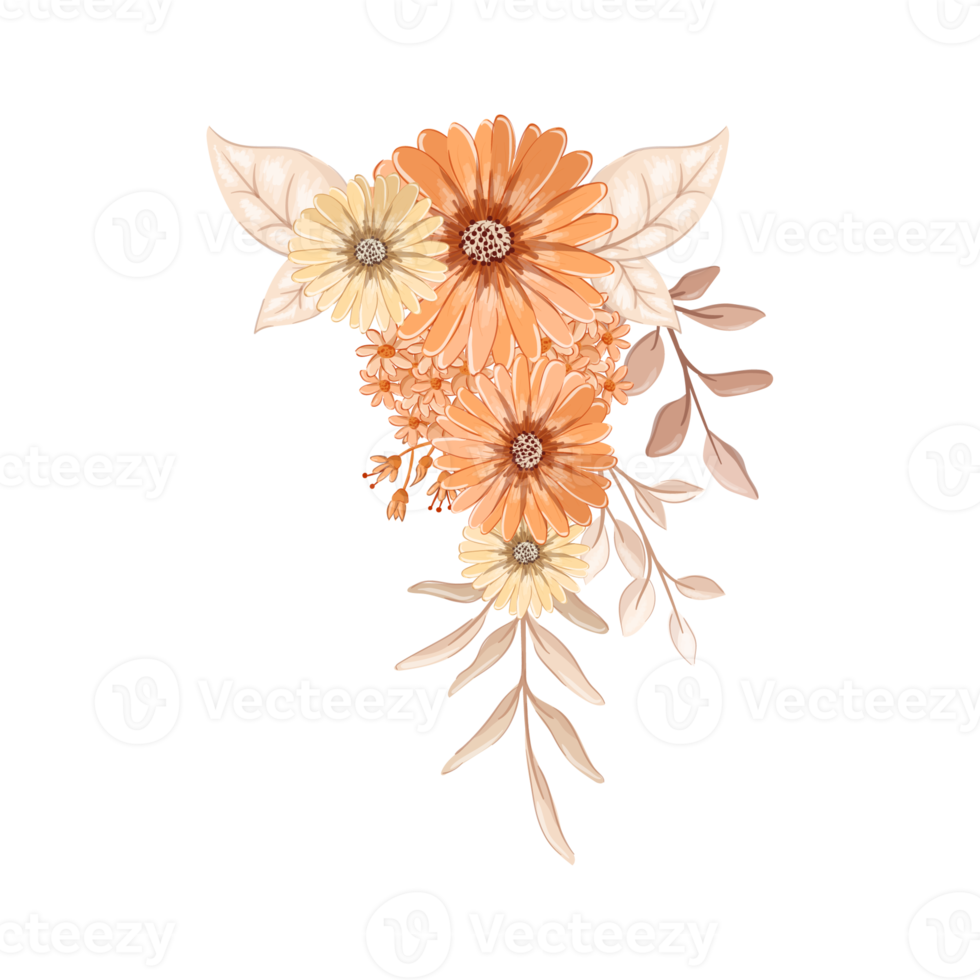 orange blomma arrangemang med vattenfärg stil png