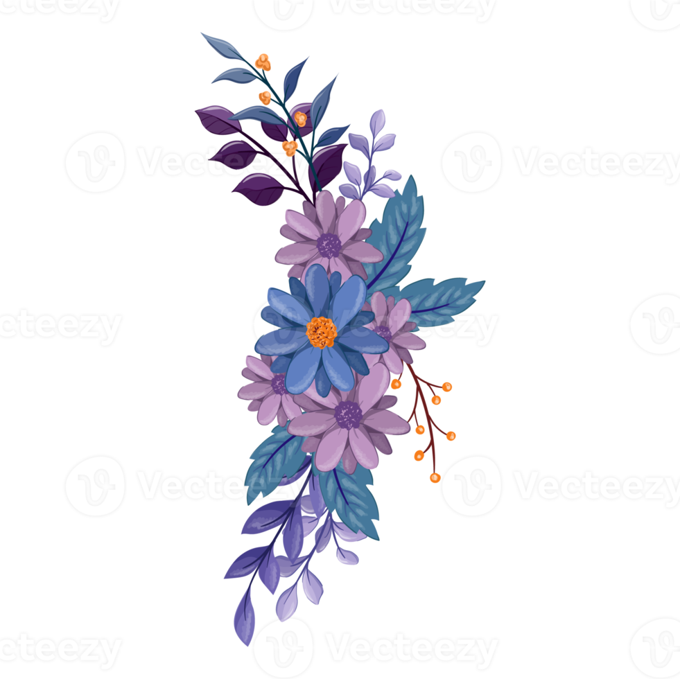 Purple Flower Arrangement with watercolor style png