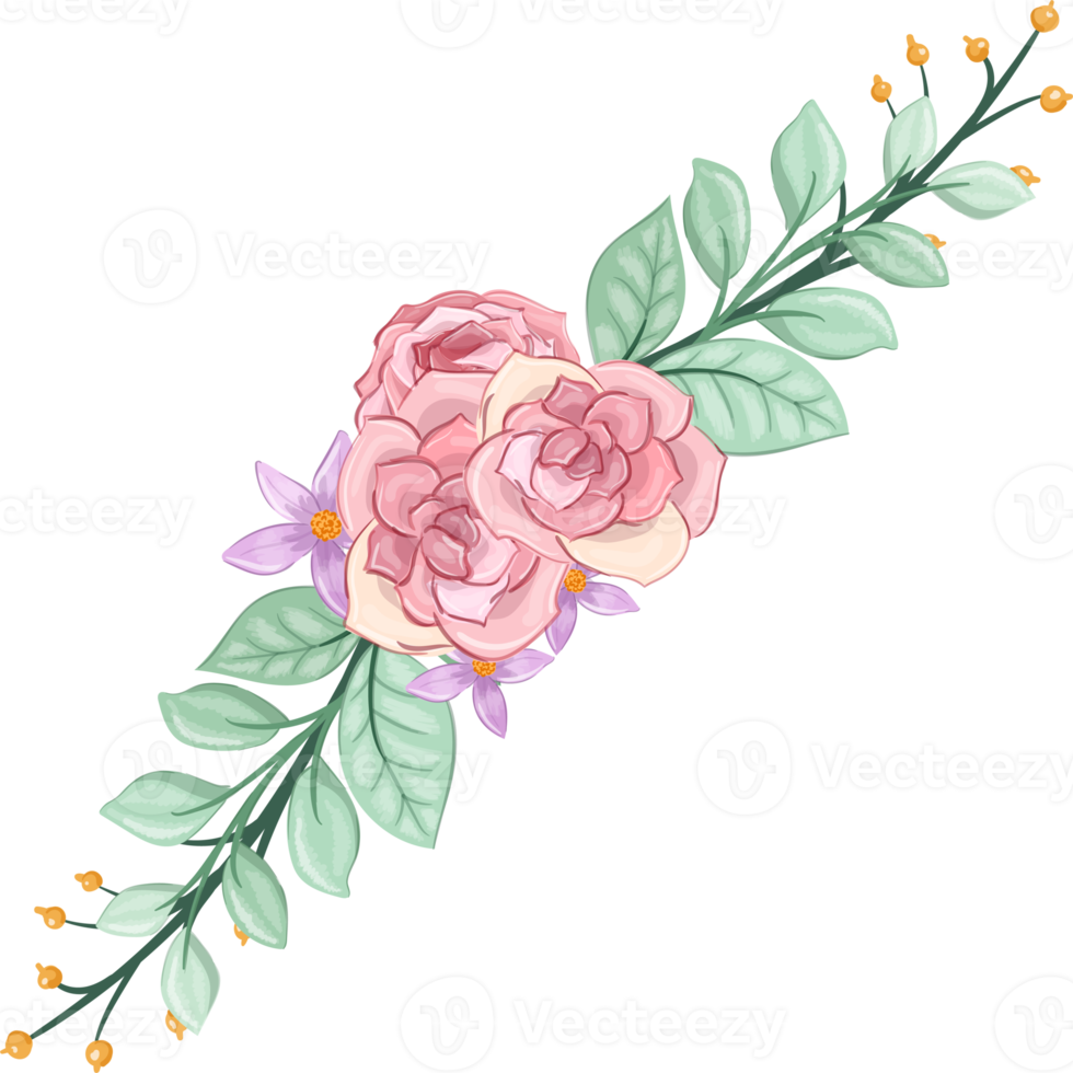 Pink flower arrangement with watercolor style png