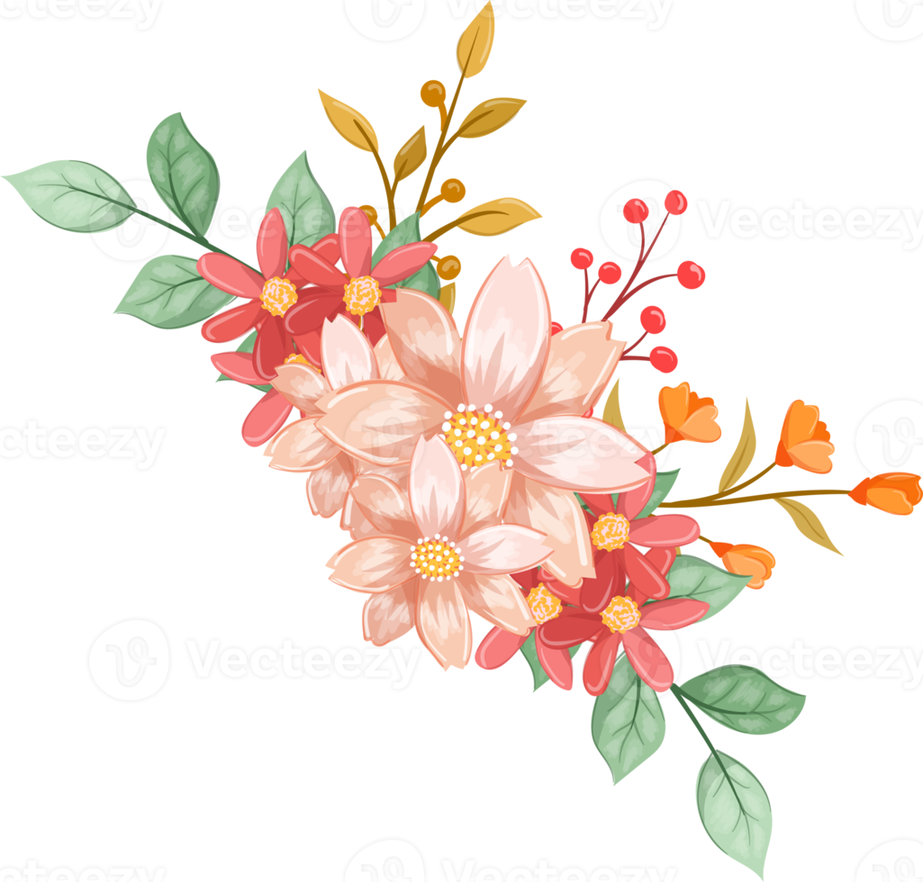 Pink Orange Flower Arrangement with watercolor style png