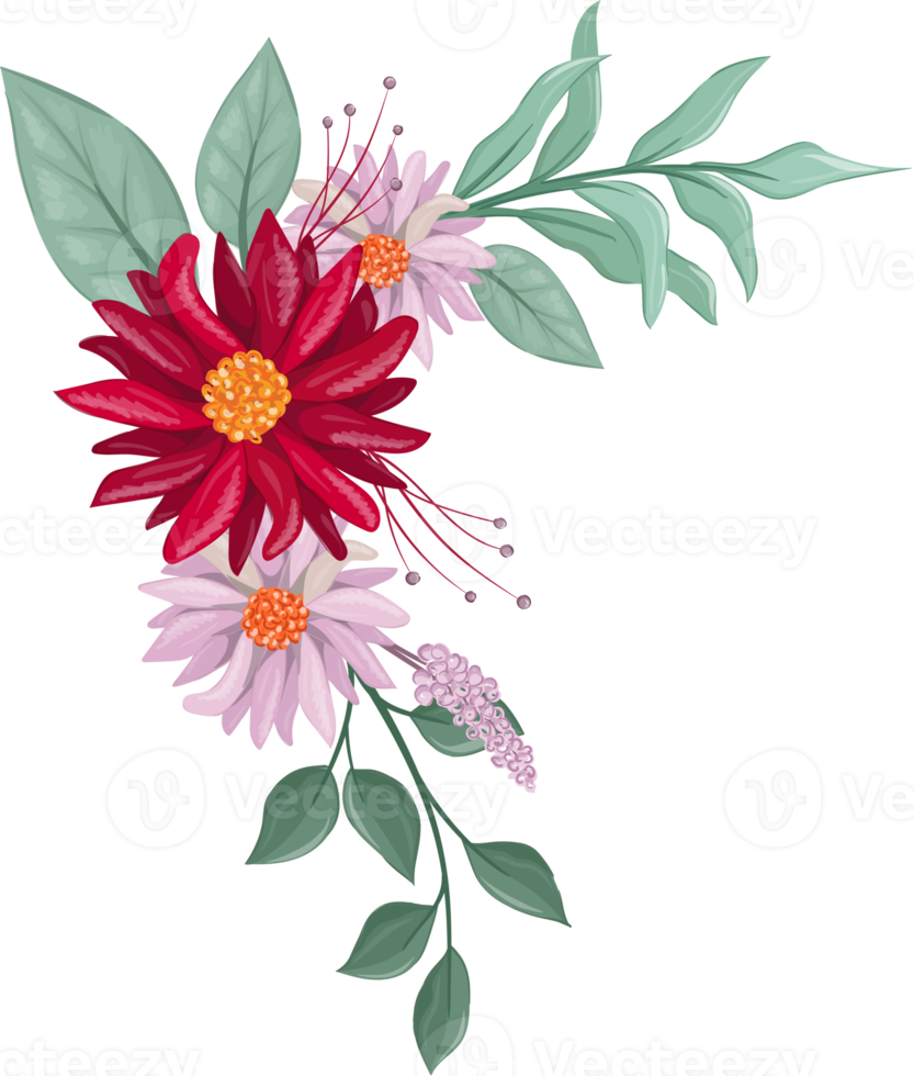 Red Flower Arrangement with watercolor style png