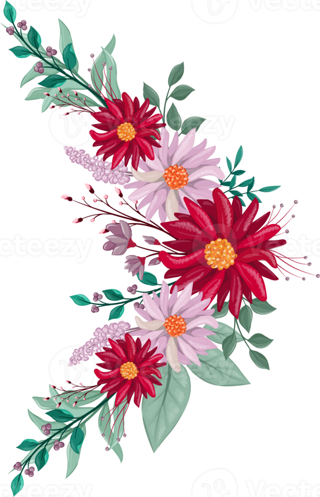 Red Flower Arrangement with watercolor style png