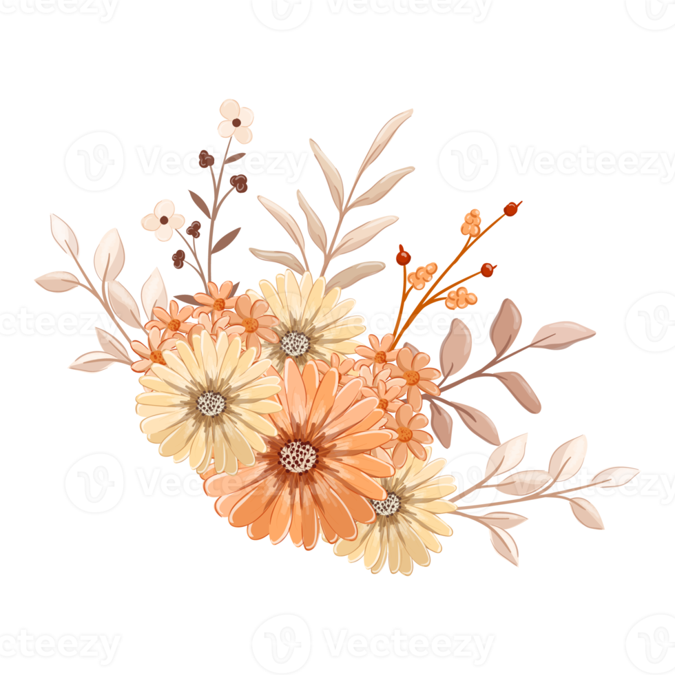 Orange Flower Arrangement with watercolor style png