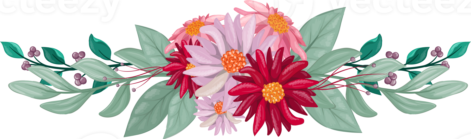 Red Flower Arrangement with watercolor style png