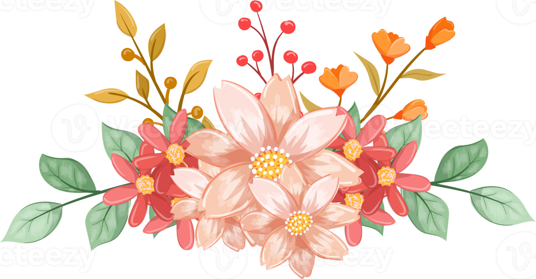 Pink Orange Flower Arrangement with watercolor style png