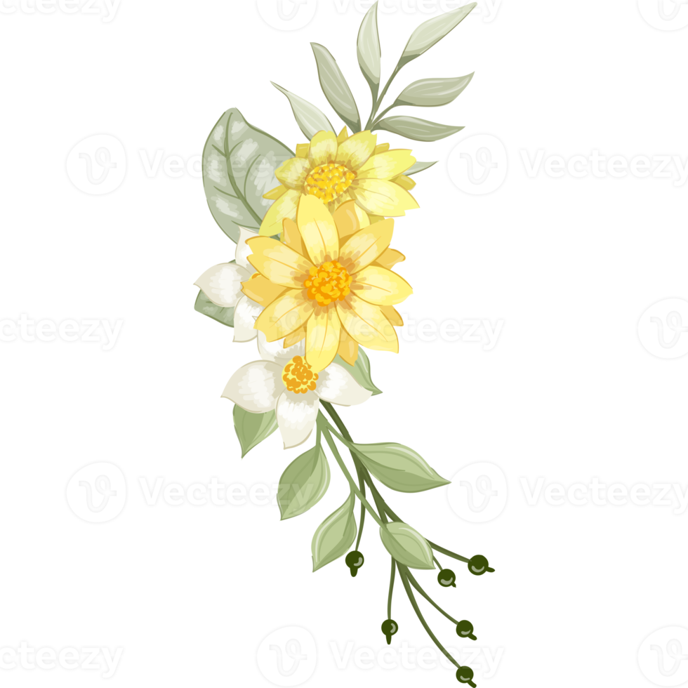 Yellow Flower Arrangement with watercolor style png