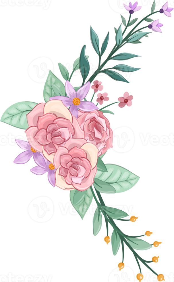 Pink flower arrangement with watercolor style png