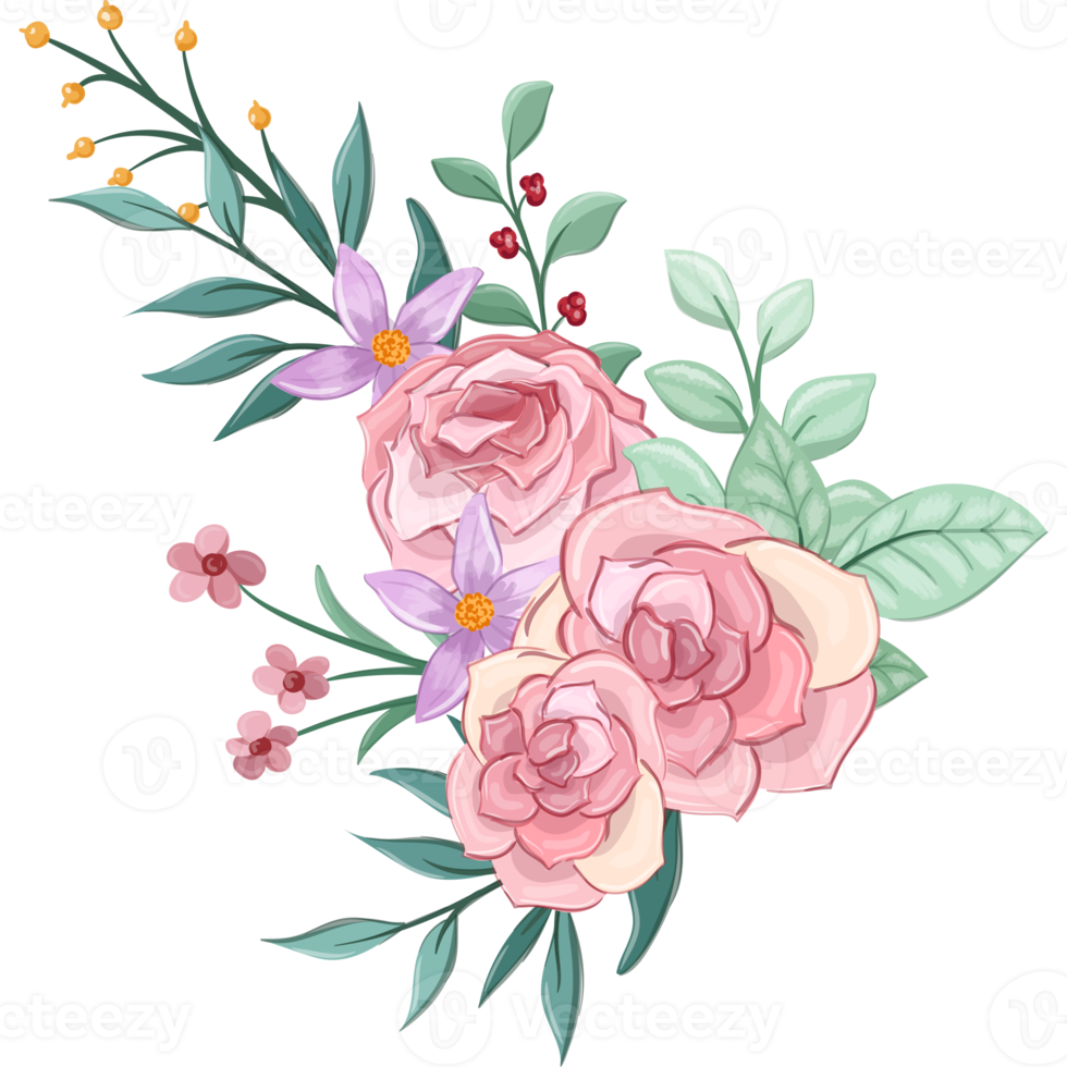 Pink flower arrangement with watercolor style png