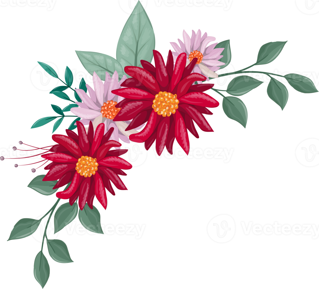 Red Flower Arrangement with watercolor style png