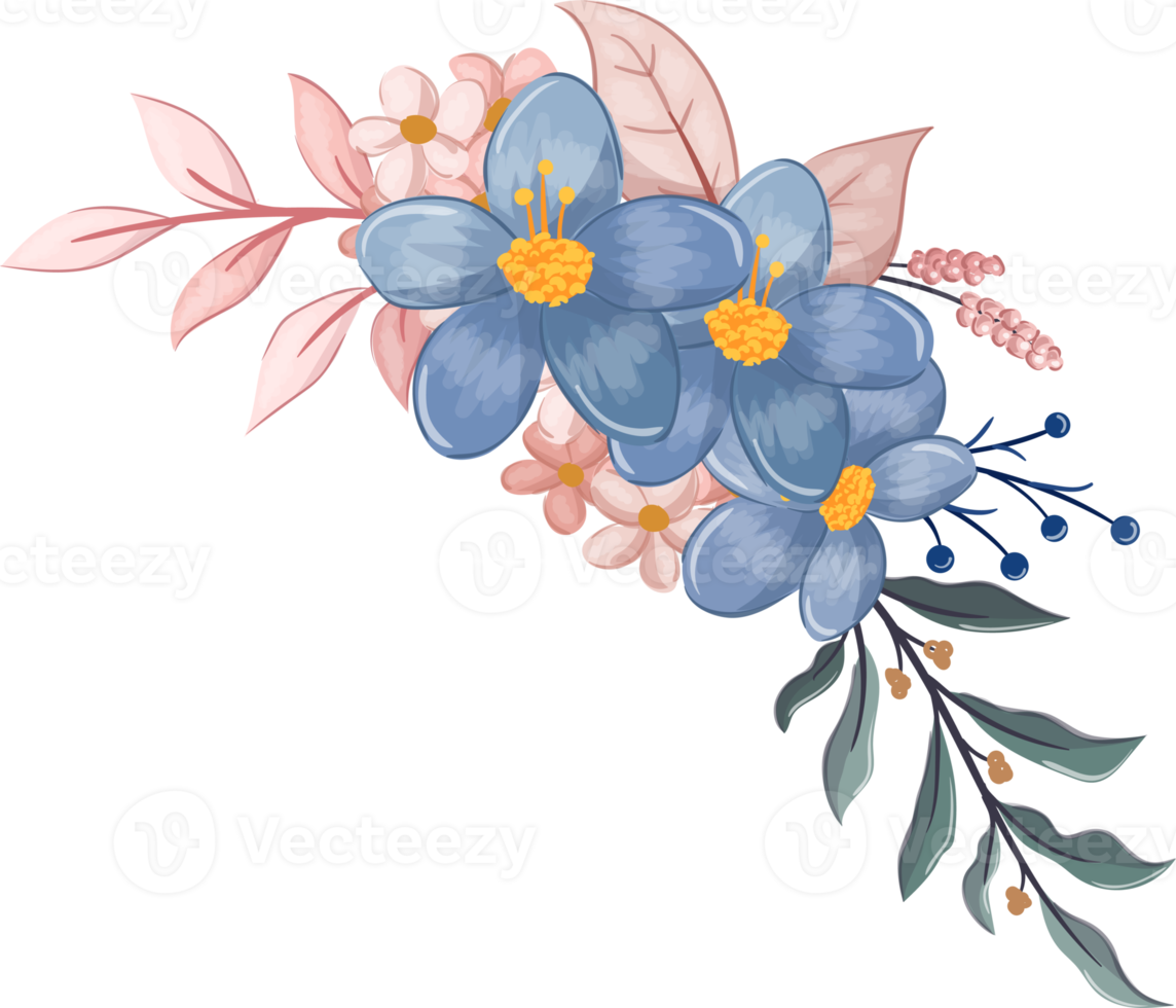 Blue Flower Arrangement with watercolor style png