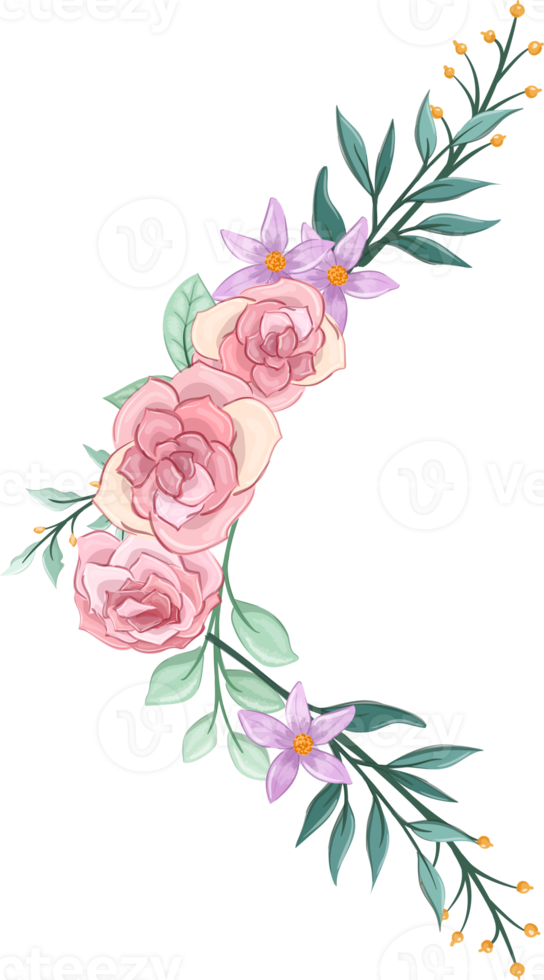 Pink flower arrangement with watercolor style png