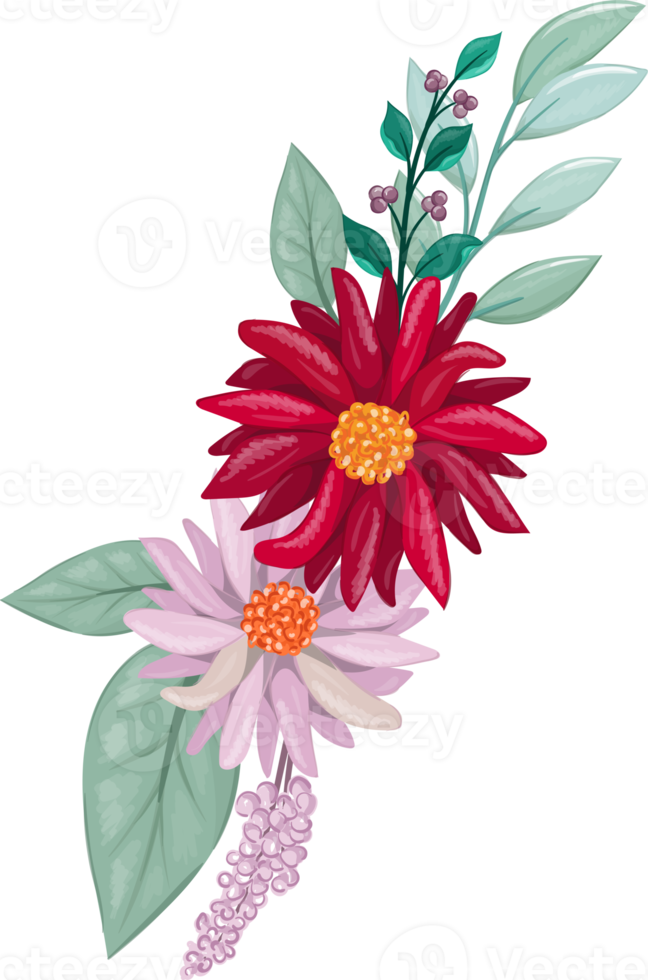 Red Flower Arrangement with watercolor style png