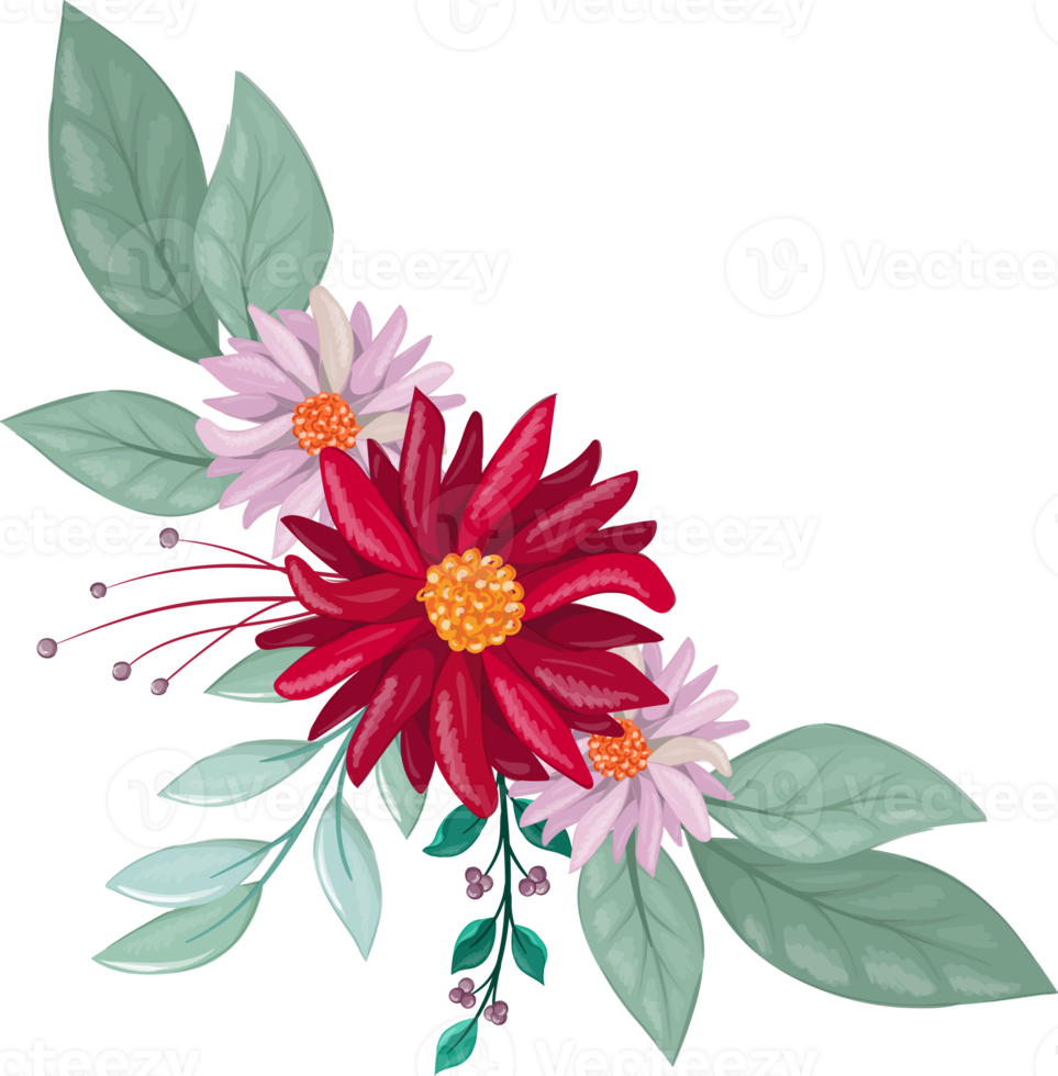 Red Flower Arrangement with watercolor style png