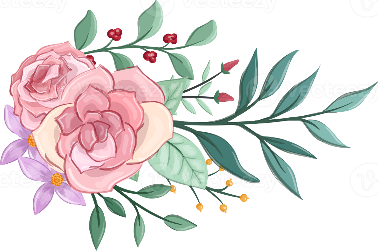 Pink flower arrangement with watercolor style png