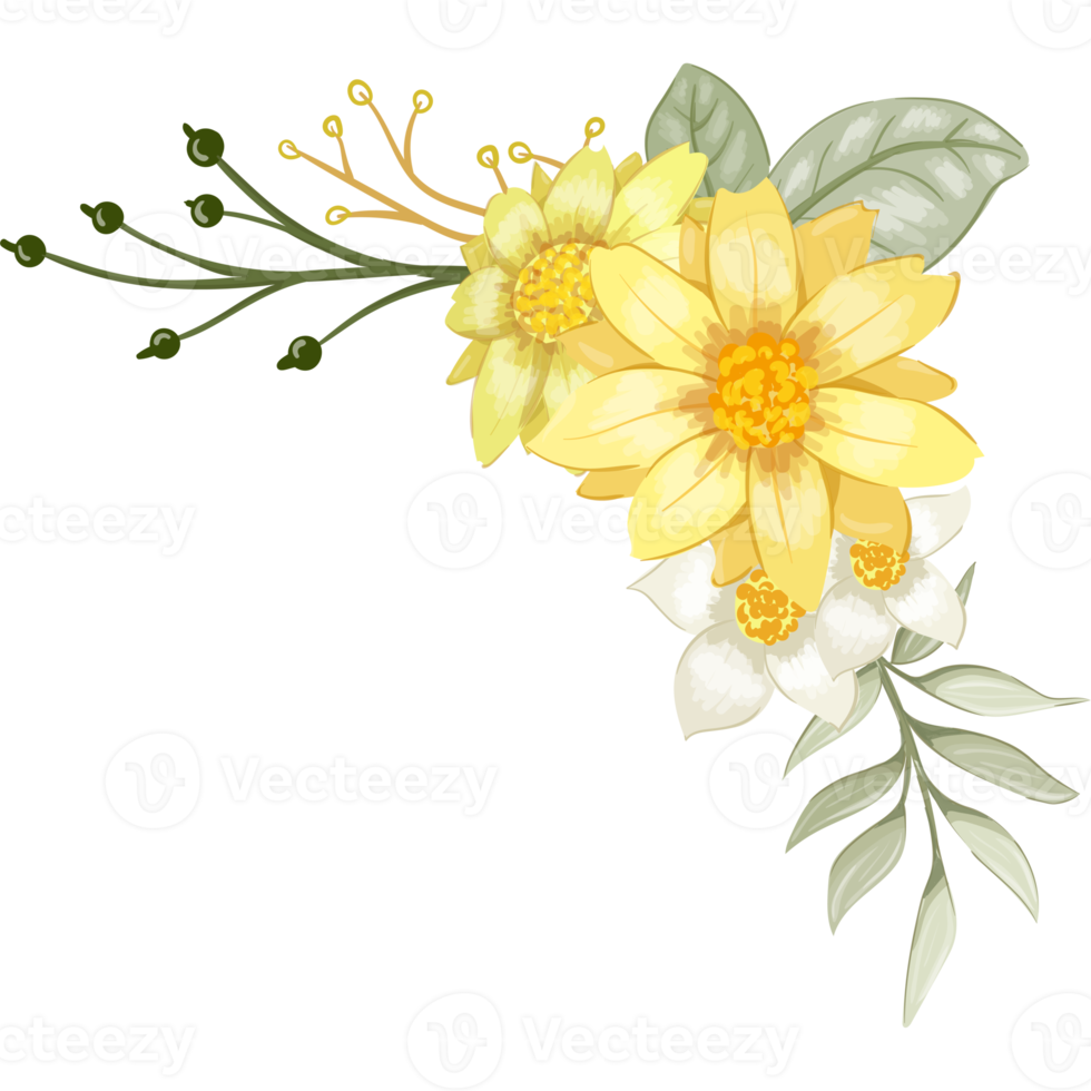 Yellow Flower Arrangement with watercolor style png