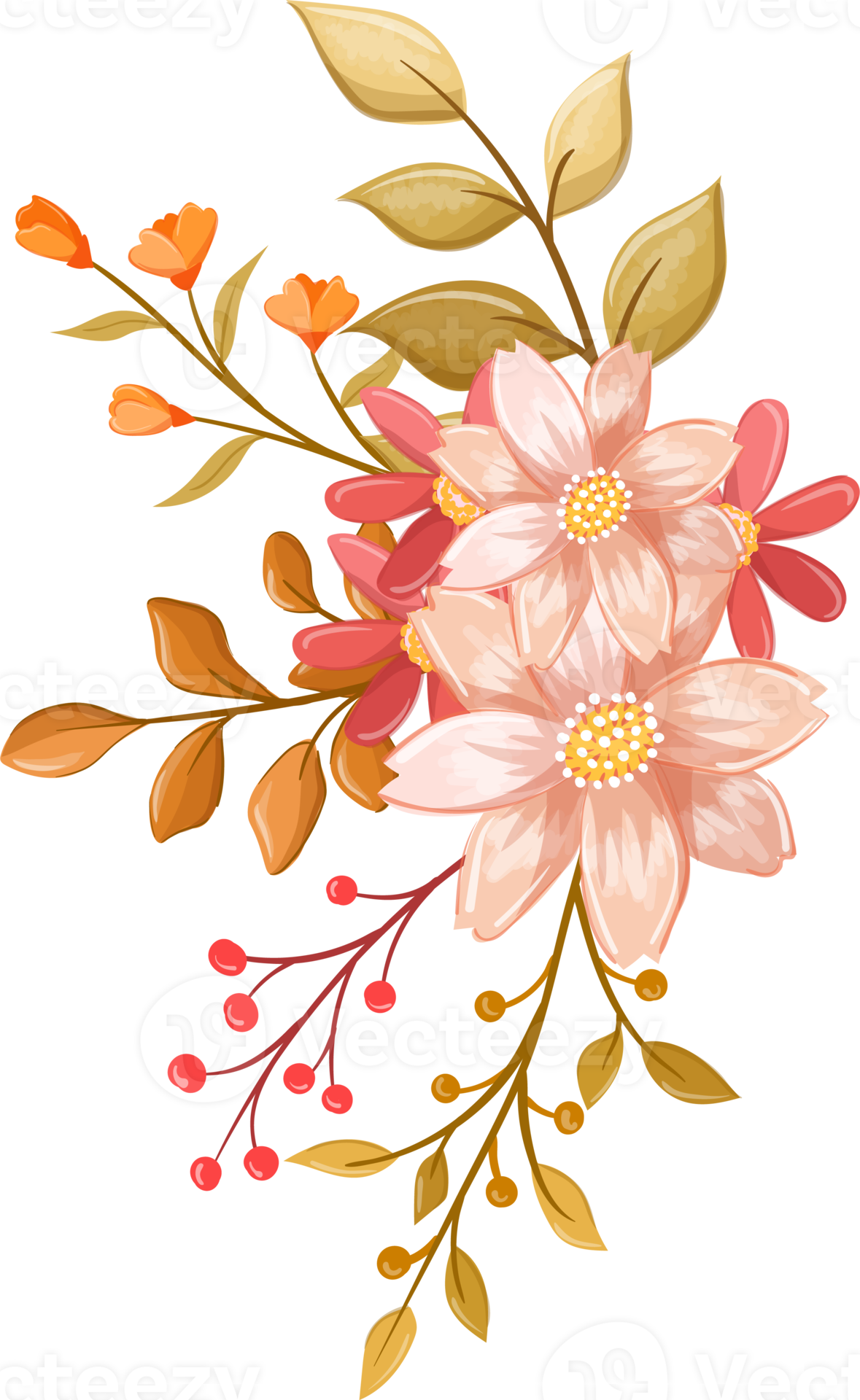 Free Pink Orange Flower Arrangement with watercolor style 15739247 PNG with Transparent Background