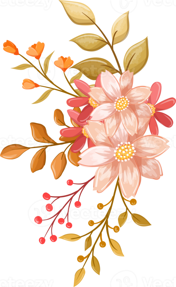 Pink Orange Flower Arrangement with watercolor style png