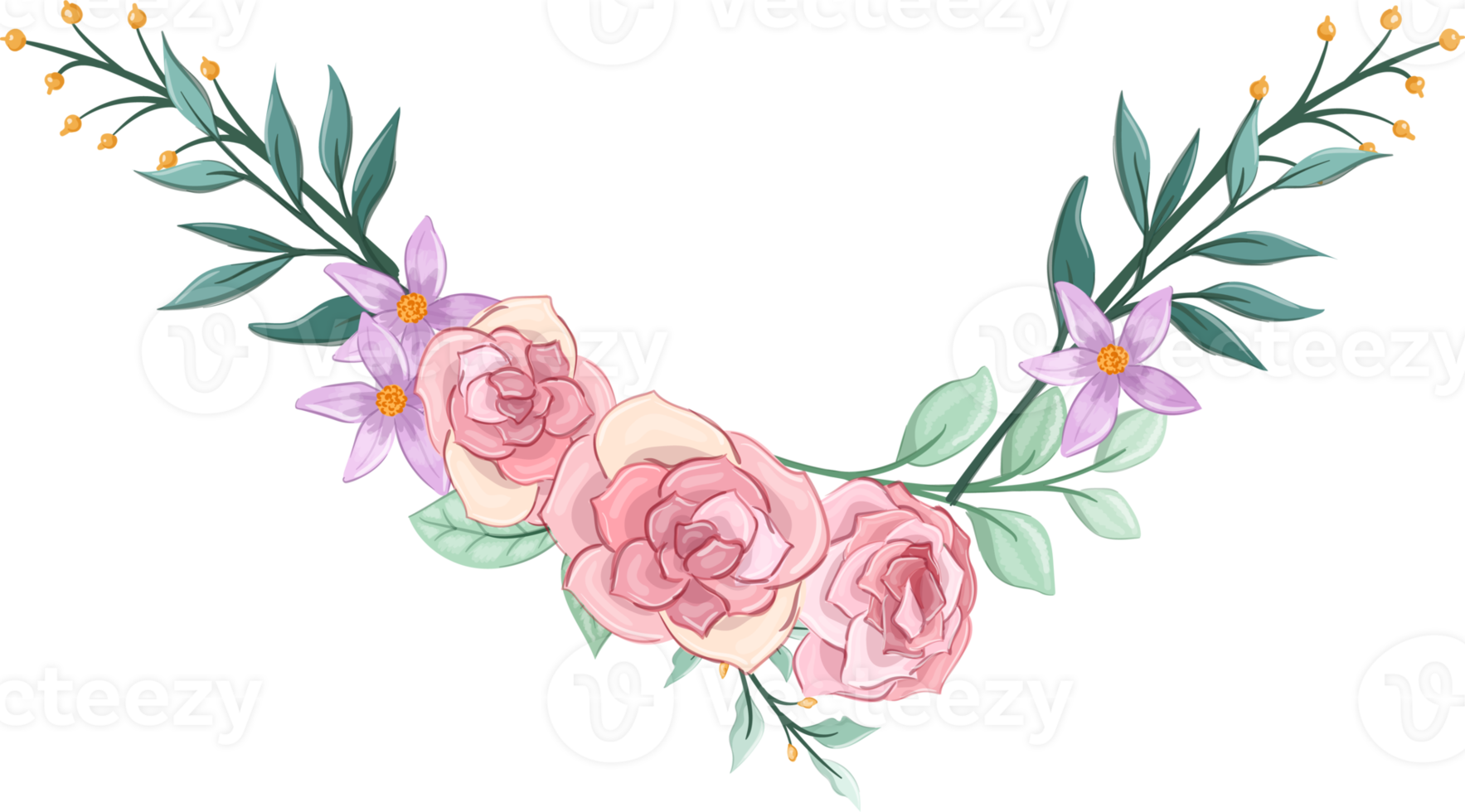 arrangement de fleurs roses avec style aquarelle png