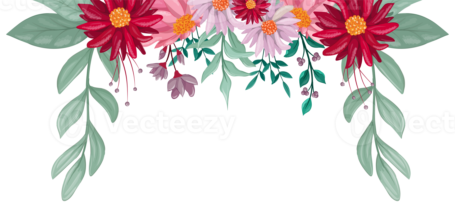 Red Flower Arrangement with watercolor style png