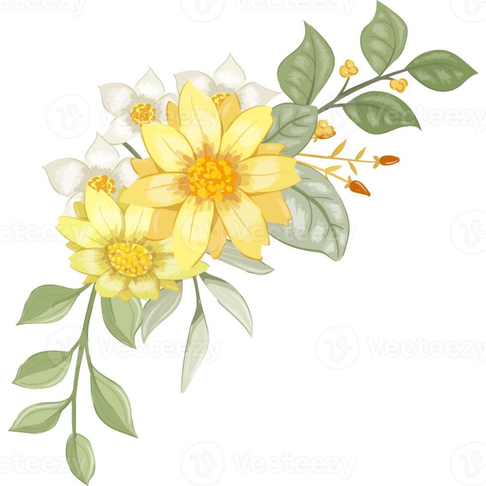 Yellow Flower Arrangement with watercolor style png