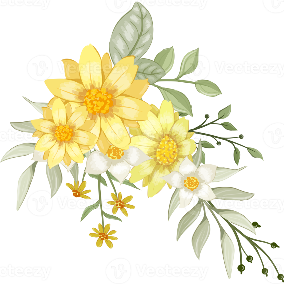 Yellow Flower Arrangement with watercolor style png