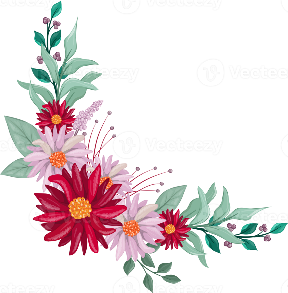 Red Flower Arrangement with watercolor style png