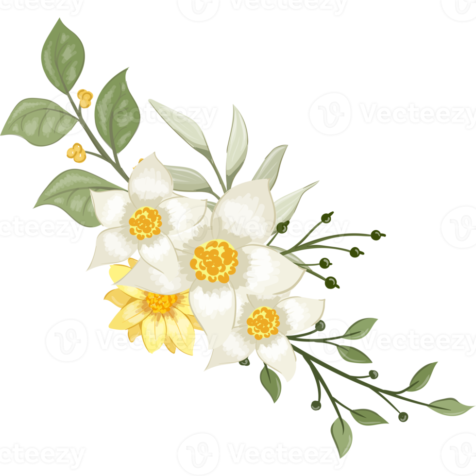 Yellow Flower Arrangement with watercolor style png