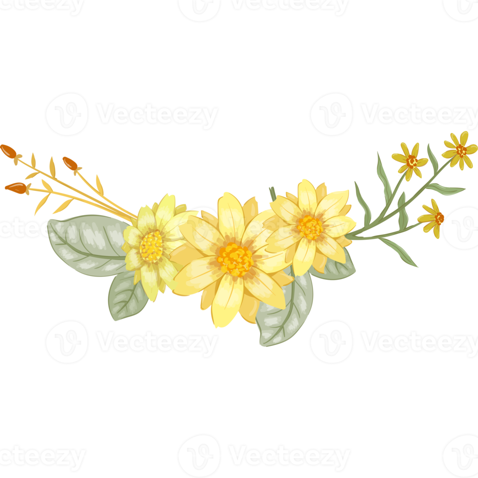 arrangement de fleurs jaunes avec style aquarelle png