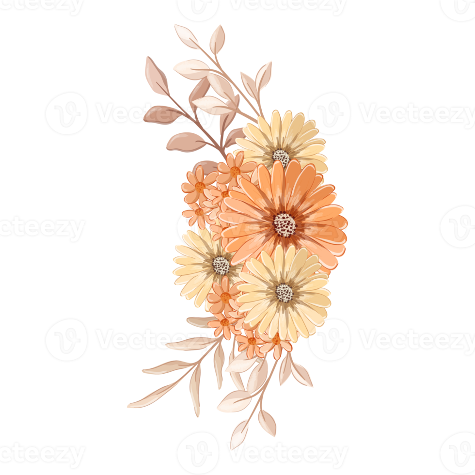 arreglo de flores de naranja con estilo acuarela png