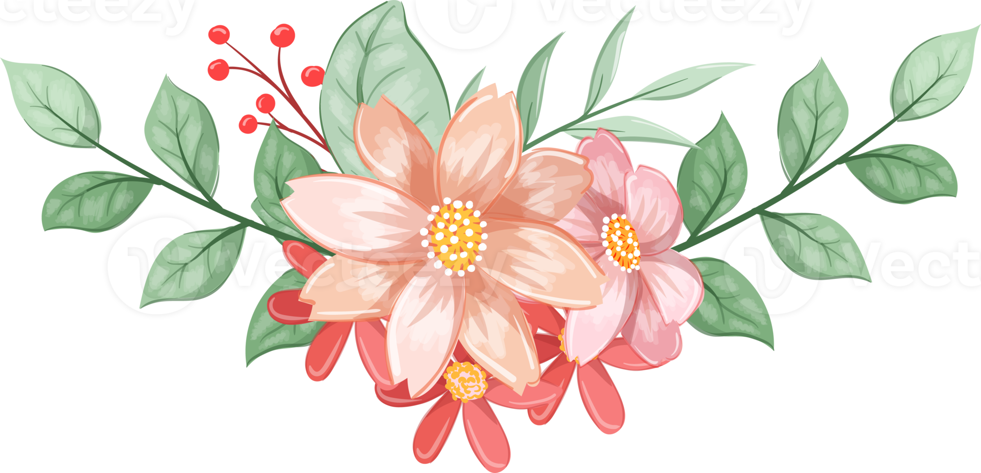 orange blomma arrangemang med vattenfärg stil png