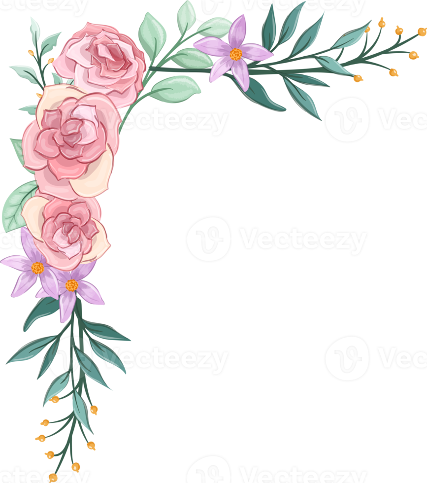 Pink flower arrangement with watercolor style png