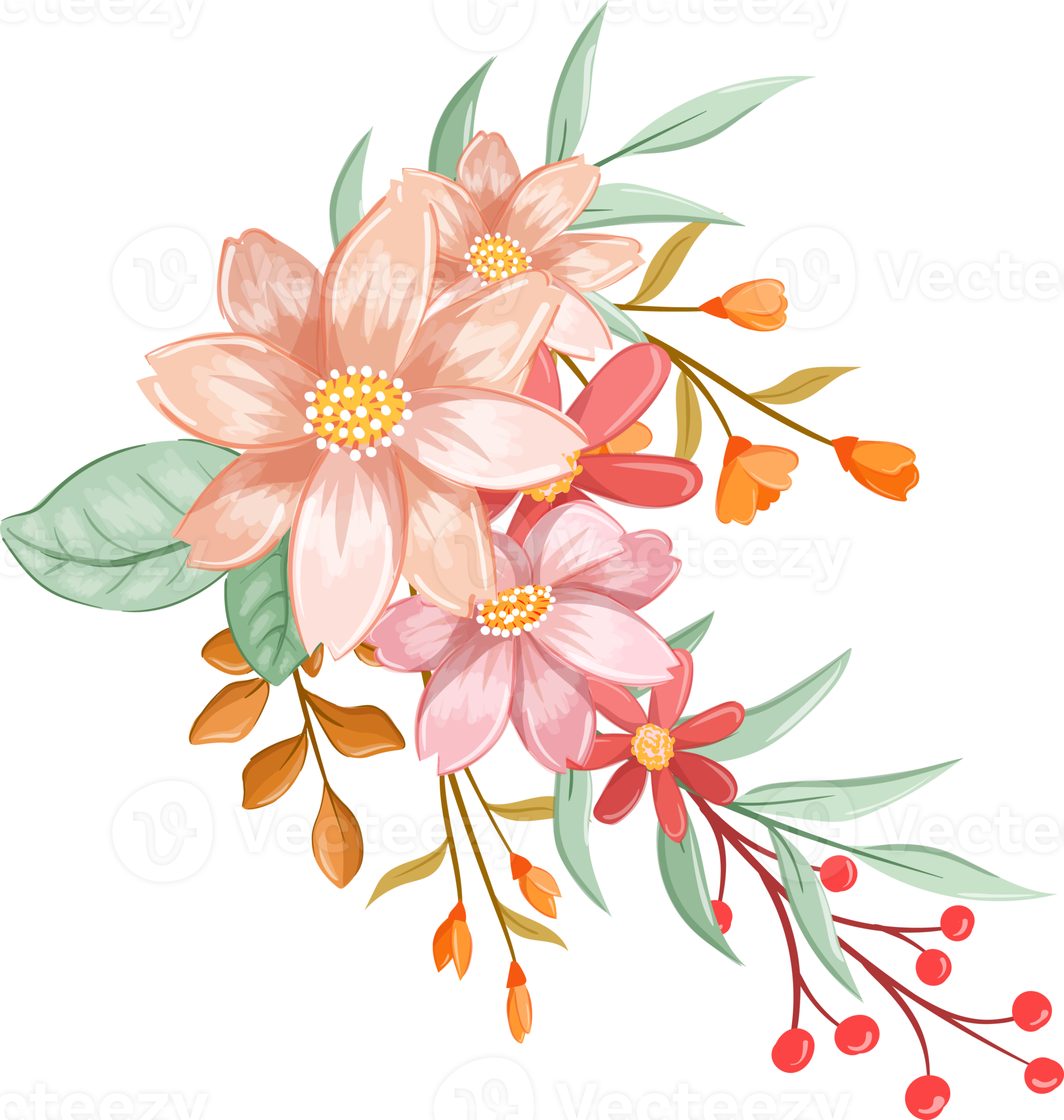 Free Pink Orange Flower Arrangement with watercolor style 15739294 PNG with Transparent Background