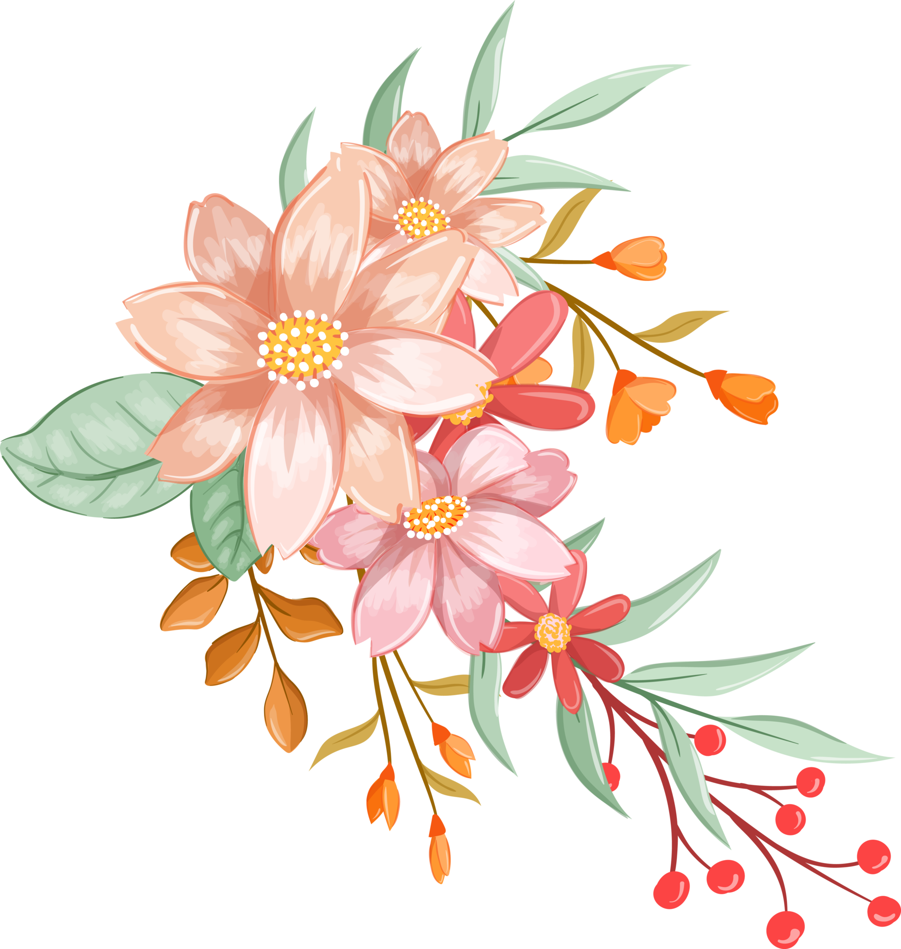 Free Pink Orange Flower Arrangement with watercolor style 15739294 PNG