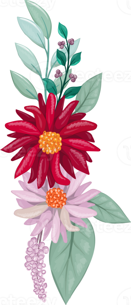 Red Flower Arrangement with watercolor style png