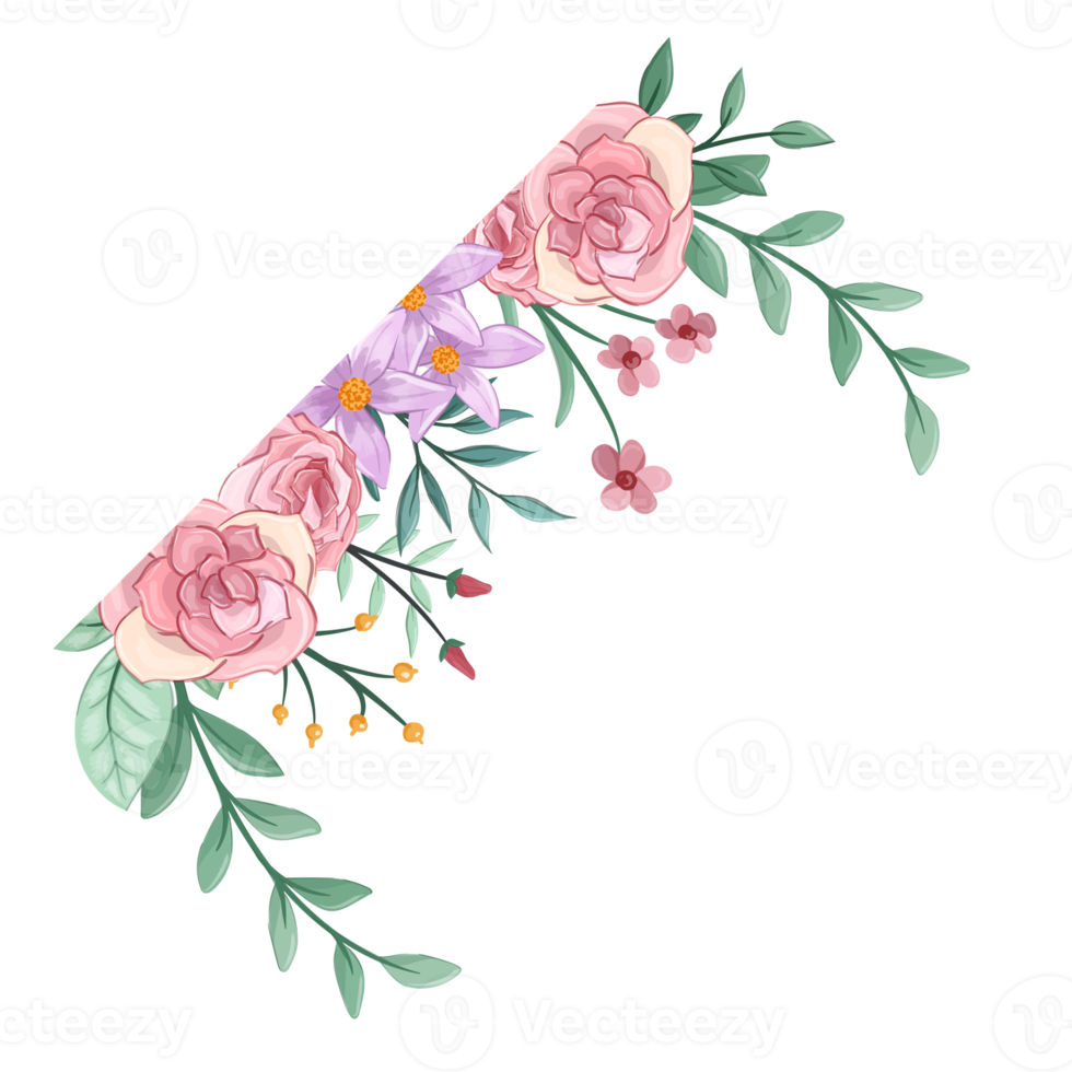 Pink flower arrangement with watercolor style png