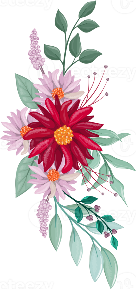 Red Flower Arrangement with watercolor style png